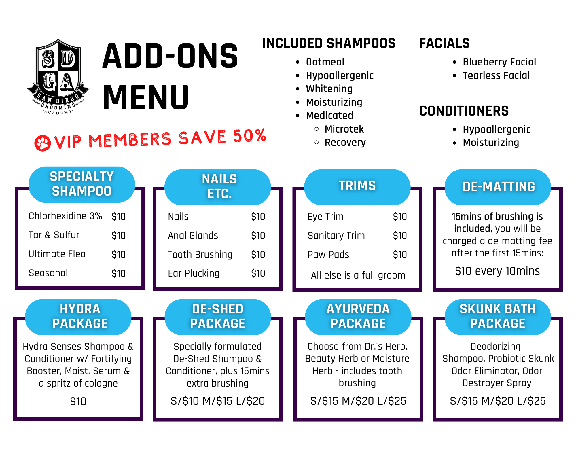 Add Ons Menu San Diego Grooming Academy