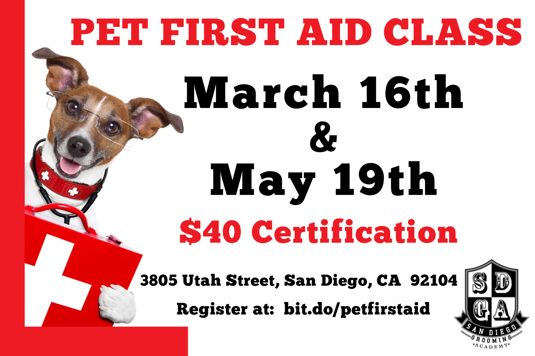 Pet First Aid Certification 3/16/19 and 6/19/19 San